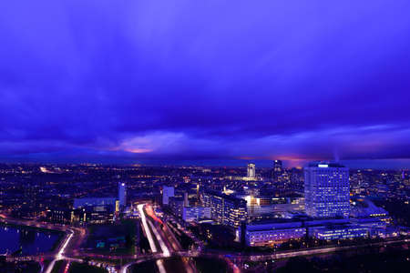 Rotterdam at twilight as seen from the Euromast tower, The Netherlands