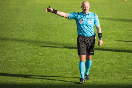 LUBIN, POLAND - SEPTEMBER 20, 2020: Match Polish football top league PKO Ekstraklasa between KGHM Zaglebie Lubin vs Cracovia 1: 1. Szymon Marciniak main referee.のeditorial素材