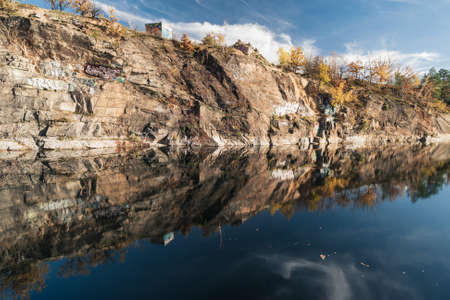 Aerial view on the old quarry Kantyna in Polandの写真素材