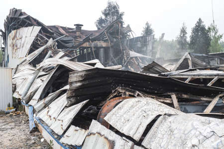 Ruins of a burnt production hall