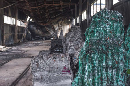 Ruins of a burnt production hallの写真素材