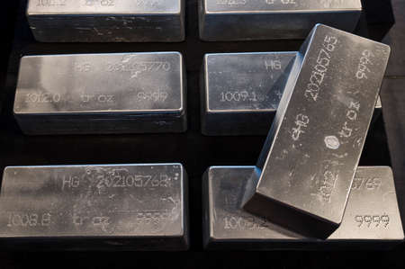 Silver bars with embossed numbersの写真素材