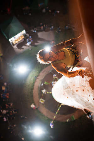 LUBIN, POLAND - SEPTEMBER 25, 2021: VIII Memorial of Iwona Buczek in climbing on difficulty. Olga Gutierez during climbing.のeditorial素材