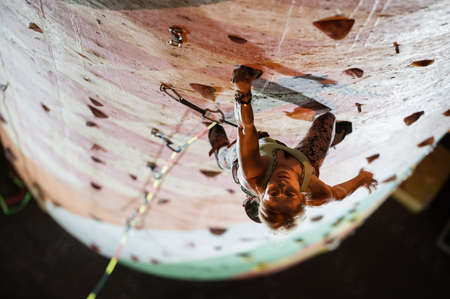LUBIN, POLAND - SEPTEMBER 25, 2021: VIII Memorial of Iwona Buczek in climbing on difficulty. Olga Gutierez during climbing.のeditorial素材