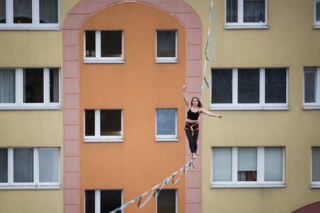 LUBIN, POLAND - SEPTEMBER 25, 2021: VIII Memorial of Iwona Buczek in climbing on difficulty. A woman...