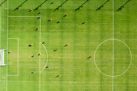 drone view of soccer match at the stadiumの写真素材