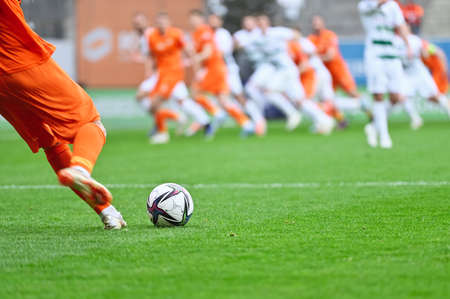 LUBIN, POLAND - APRIL 30, 2022: Football match Polish PKO Ekstraklasa between KGHM Zaglebie Lubin vs...