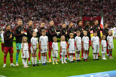 WARSZAWA, POLAND - JUNE 14, 2022: UEFA Nations League division A group 4 match Poland vs Belgium 0: 1. Team of Belgium during anthemのeditorial素材
