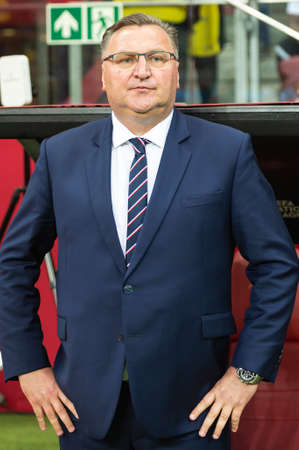 WARSZAWA, POLAND - JUNE 14, 2022: UEFA Nations League division A group 4 match Poland vs Belgium 0: 1. Czeslaw Michniewicz head coach of Poland.のeditorial素材