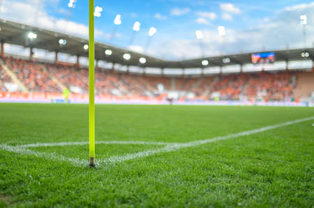 Corner of football pitch at the stadium during the match.の写真素材