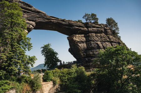 Pravcicka Brana (Prebischtor Gate) - rock bridge at Bohemian Switzerland - Elbe Sandstone Mountains near Hrensko. Czech Republic.の写真素材