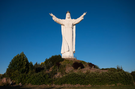 SWIEBODZIN, POLAND - JULY 11, 2022: 36 m high figure of Jesus Christ the King of the Universeのeditorial素材