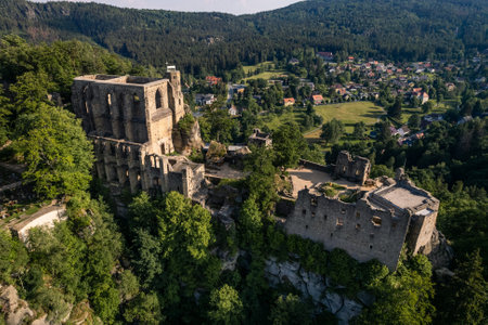 Ruins of castle Oybin in Germanyの写真素材