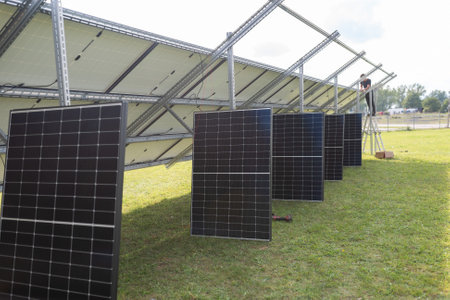 Photovoltaic panels during installation on the ground