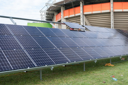 Photovoltaic panels during installation on the ground