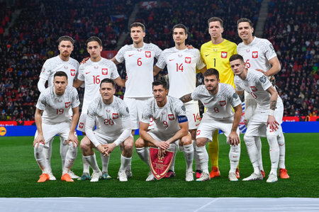 PRAGUE; CZECH REPUBLIC - MARCH 24; 2023: Team of Poland before match.のeditorial素材