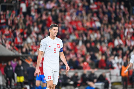 PRAGUE, CZECHIA - MARCH 24, 2023: Qualifications for UEFA Euro 2024. Match Czech Republic - Poland 3:1. On picture Robert Lewandowski.のeditorial素材