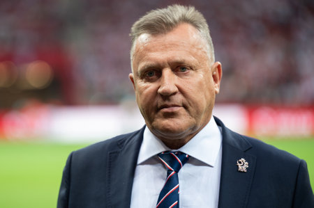 WARSAW, POLAND - JUNE 16, 2023: Friendly football match Poland vs Germany 1:0. President of the Polish Football Association PZPN Cezary Kulesza.のeditorial素材