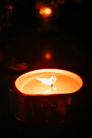 light on the grave at nightの写真素材
