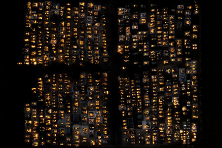 Drone vie of the cemetery on All Saints' Day in a village in Polandの写真素材