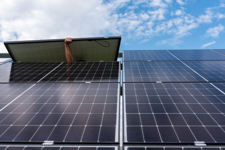 Photovoltaic panels during installation on the ground