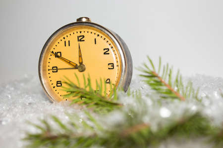 Big old clock vintage alarm with bellsの写真素材