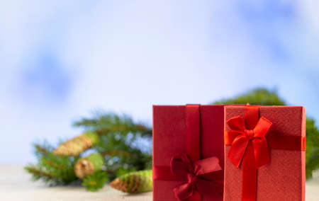 Christmas with red gift boxes.