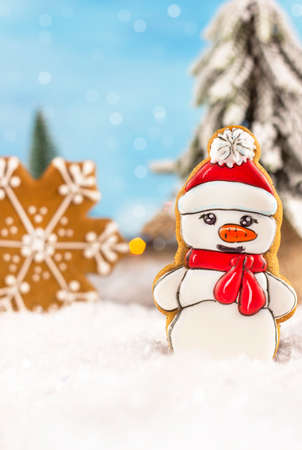 Merry Christmas. Snowman, Christmas tree and snowflake. Festive Christmas background. Christmas...