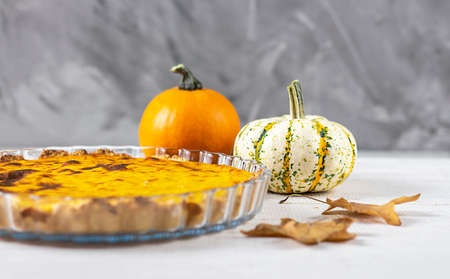 Fresh pumpkin pie. Traditional Thanksgiving Dinner. Pumpkin. copy space.の写真素材