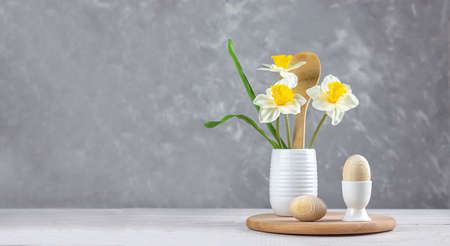 Easter background. Happy Easter Bunnies. Banner. copy spaceの写真素材