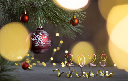 Christmas background with Christmas trees. CFestive Christmas card. 2023. Copyspaceの写真素材