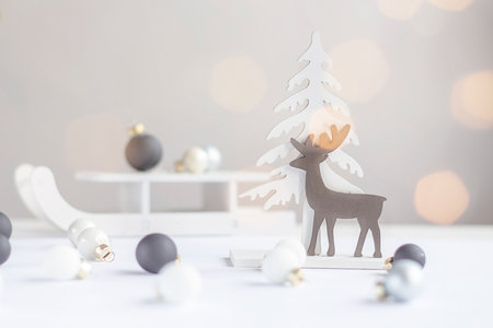 merry christmas card. christmas background. merry christmas banner. Deer. bokeh. copy spaceの写真素材