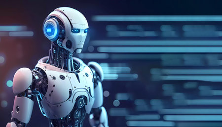 humanoid robot. digitalization. Banner. copyspace. Generative AIの素材