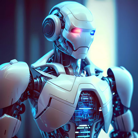 close-up robot. digitalization. artificial intelligence. Banner. copyspace. Generative AIの素材