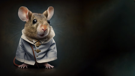 Cute little mouse on a dark background. Mouse in a suit. Banner. generative aiの素材