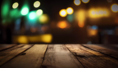 Bokeh on a wooden tabletop background. Showcasing your product. wallpaper. created by AIの素材