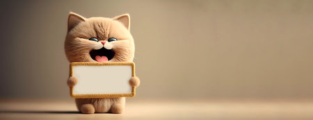 Cute cat with a sign. Banner. Place for text. AI generatedの素材