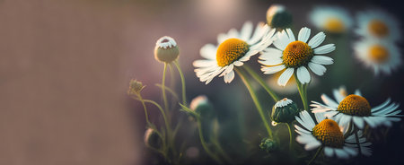 Field of daisies on a gray background. Banner. wallpaper. Christmas. Generated AIの素材