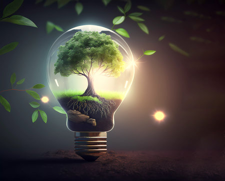 environment. Save nature. bulb. Light bulb with tree. created by AIの素材