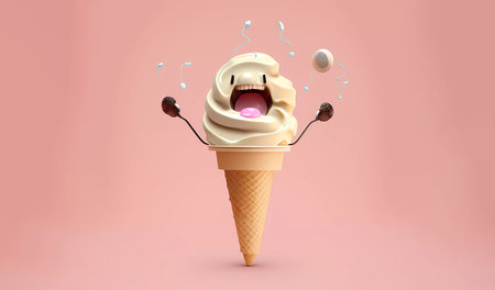 Happy ice cream while listening to music. background. wallpaper. AI generatedの素材