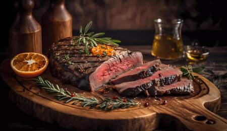 Juicy and flavorful beef steak. Meat with spices. AI generatedの素材