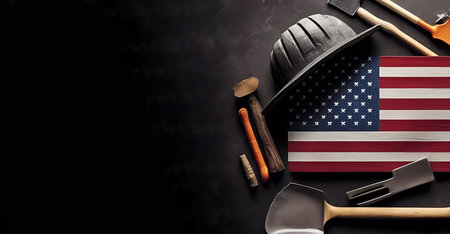 Labor Day in the USA. american flag. Banner on a black background. created by AIの素材