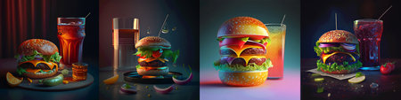 Burger collage. Various burgers. Generative AIの素材