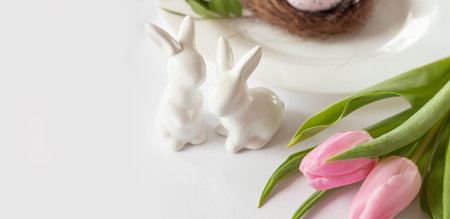 Easter Kulich with Sprinkles, Bunny and Easter Eggs, Spring Celebrationの写真素材