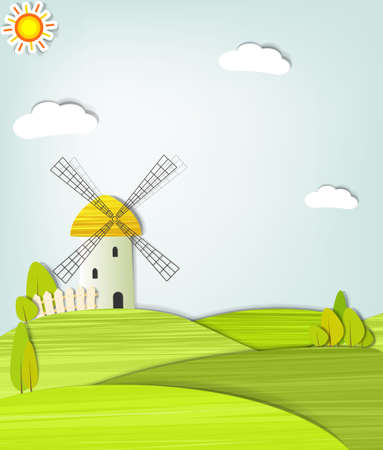 landscape with a windmillのイラスト素材