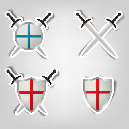 set of vector stickers with a picture of shields and swordsのイラスト素材