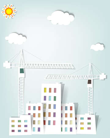 vector cityscape with tower cranesのイラスト素材