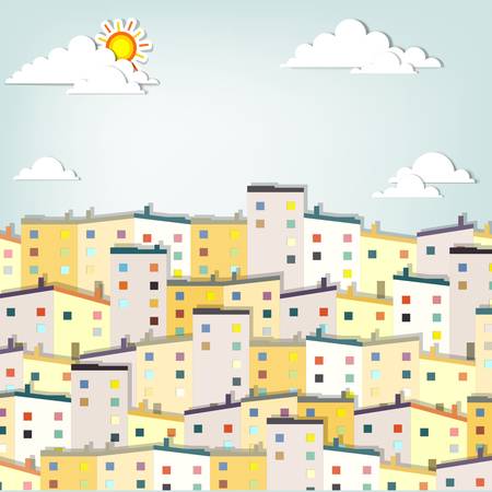 panorama town  creative vector appliqueのイラスト素材