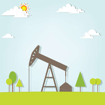 landscape with oil pumpのイラスト素材