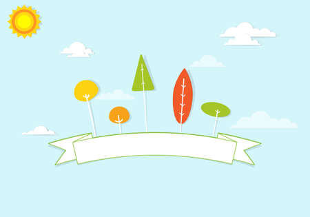 colorful trees and a ribbon in the cloudsのイラスト素材